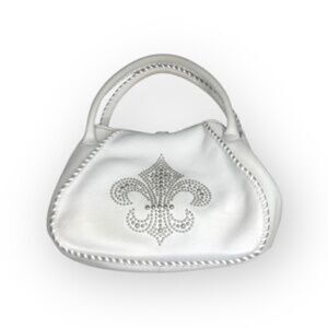 Rare: Tylie Malibu 𐮛 Benatar Studded Fleur De Lis Hobo Bag 𐮛 White Leather 𐮛